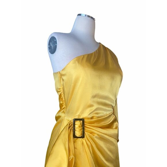 Lovers + Friends Yellow One Shoulder Ana Mini Dress New Satin Cocktail - Picture 6 of 9
